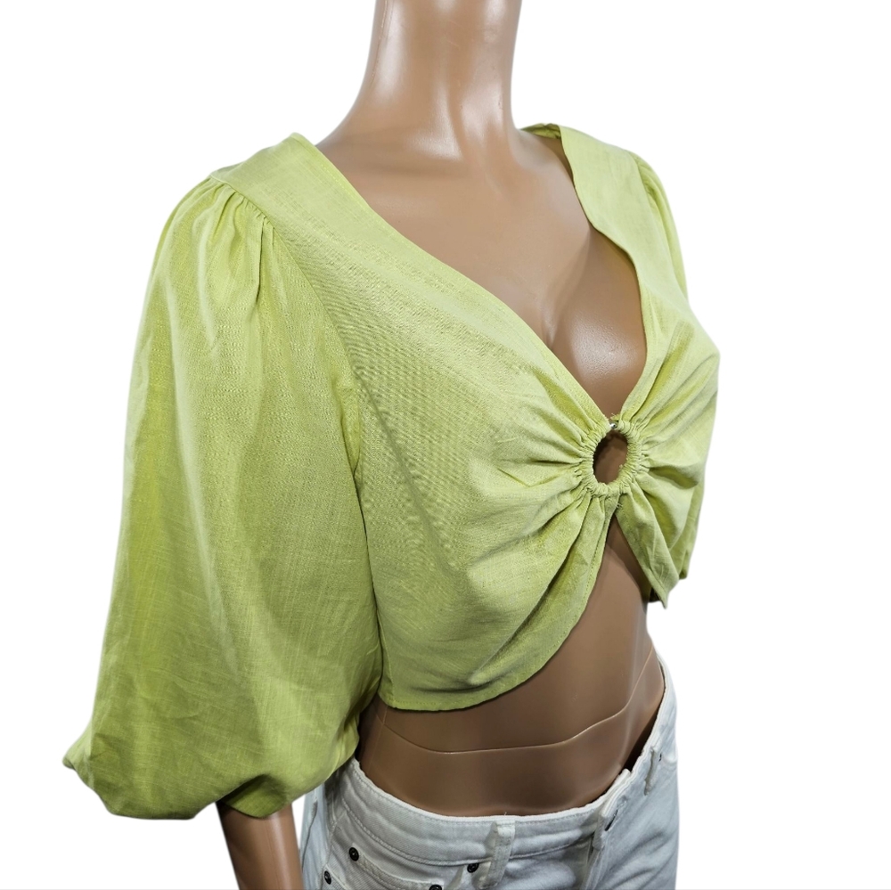 Zara Lime Green Ring Detail Crop Top - Picture 3 of 4